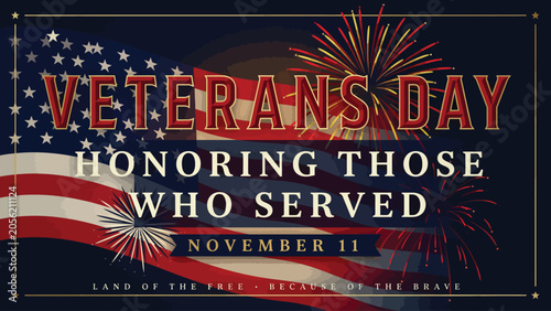 Konstfotografi Veterans day celebration with american flag fireworks and patriotic text design