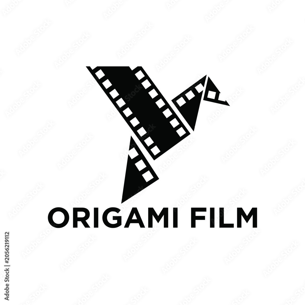 Fototapeta premium Origami Film Logo Design with Film Strip Bird Symbol for Cinema Production Studio
