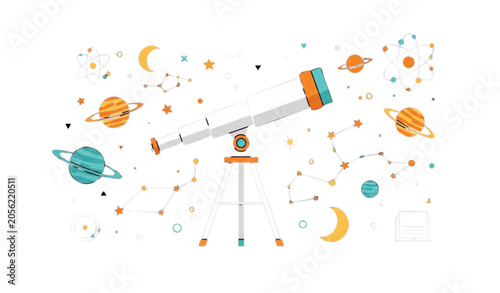 Canvastavla Astronomy telescope discovery concept flat line vector design