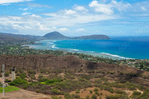view over Diamond head mountain in Oahu island, Hawaii, United states
