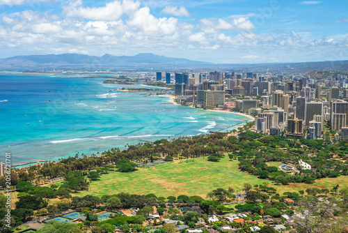 view over honolulu from diamond head mountain in Oahu, Hawaii, US