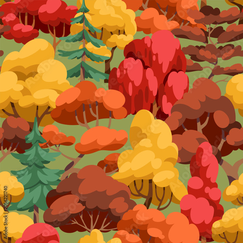 Fall forest, seamless pattern. Mixed wood, endless nature background. Autumn ...
