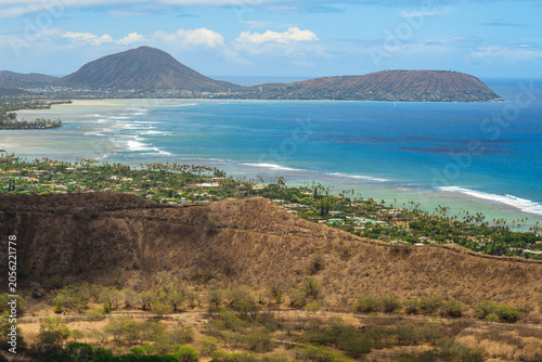view over Diamond head in Oahu island, Hawaii, US