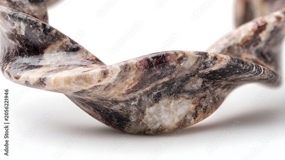 Obraz premium Macro shot of a polished natural marble stone twist ornament on a bright white background for luxury interior design concepts