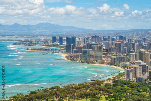 view over honolulu from diamond head mountain in Oahu, Hawaii, US