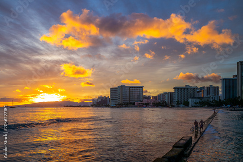 scenery of Honolulu at Waikiki beach, in Oahu island, Hawaii, US