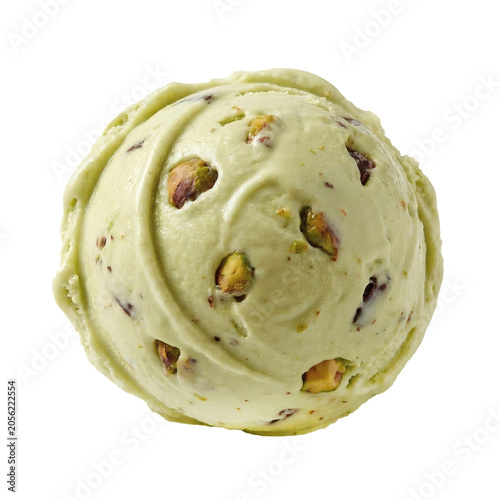 Pistachio Ice Cream Scoop with Real Nuts Isolated