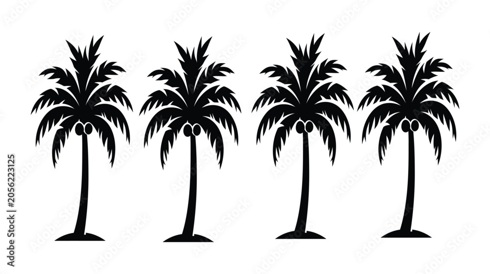 Naklejka premium Palm silhouette vector icon set of four identical tropical trees