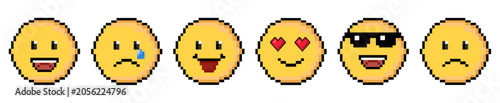 Banner Set of retro 8-bit pixel art emoji Vector graphic design art