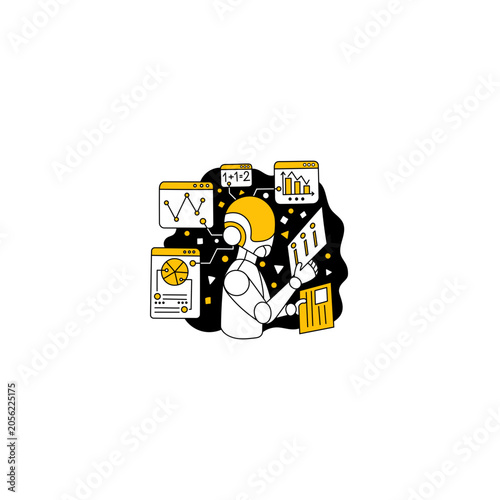 Businesswoman, office worker, data analysis, infographics, vector illustration