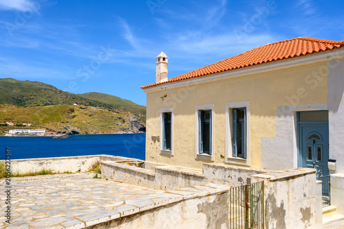 Traditional Greek house of Chora, the capital of Andros island. Cyclades, Greece