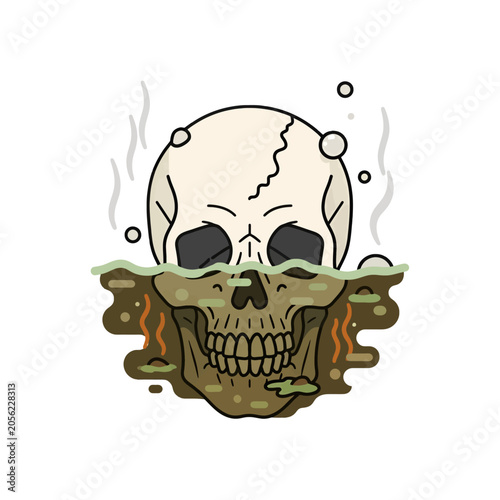 Obraz na plátně A stylized human skull partially submerged in a murky green liquid