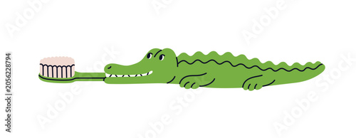 Kids toothbrush with crocodile toy handle. Manual tooth brush for children, w...