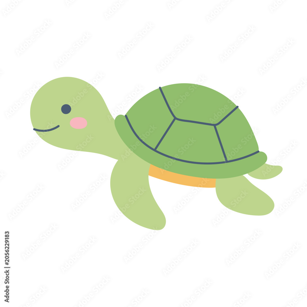 Obraz premium Cute pastel sea turtle in naive doodle style. Flat vector illustration. Ideal for kids design, nursery and education.