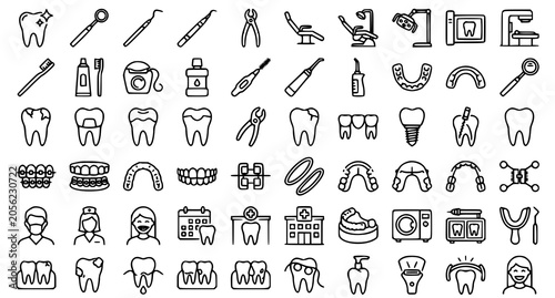 Foto Professional Dentistry Orthodontics Thin Line Icon Pack with Dental Clinic Equip