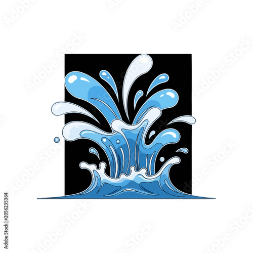 A vibrant illustration of a blue water splash against a dark background