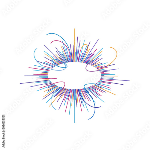 A vibrant circular burst of colorful lines on a clean white background
