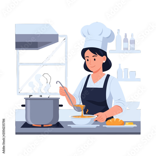 A professional chef prepares a warm meal in a modern kitchen setting