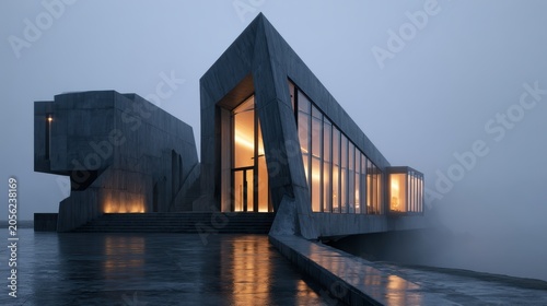 Modern house floating on calm water