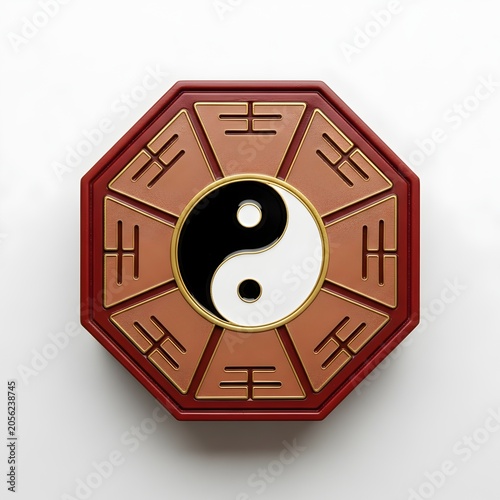 Yin yang symbol on octagonal plaque with trigrams