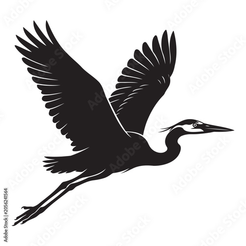 Great Blue Heron Flying Wildlife Bird Vector Silhouette Illustration