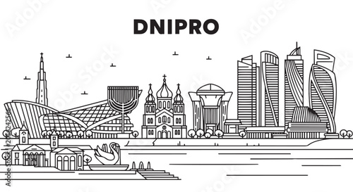 Obraz na plátně Dnipro Skyline Illustration Black and White
