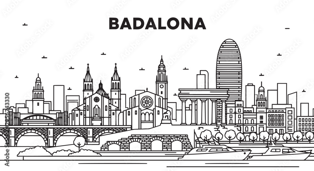 Fototapeta premium Badalona Skyline Drawing Vector Illustration