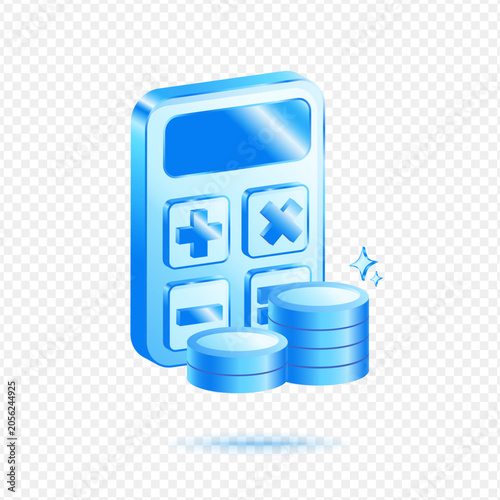 Calculator Coins Finance, 3D Blue Glossy Accounting Icon