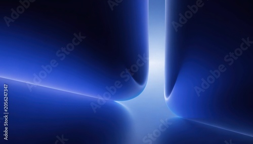 Tableau sur toile Abstract blue light forms in a dark void with glowing edges and subtle reflectio