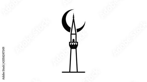 Tableau sur toile Minimalist black silhouette icon of a mosque minaret with a crescent moon