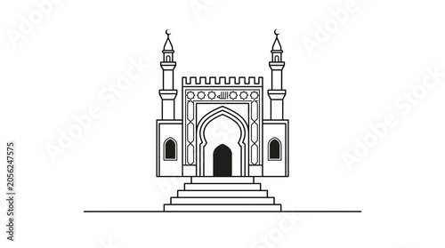 Foto Minimalist continuous line drawing of an Islamic mosque architecture