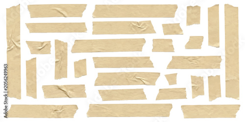 Foto Set of various pieces of beige masking tape strips with wrinkled texture for scr