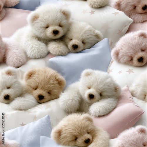 Sleeping white puppies cuddled together, adorable pet companionship, peaceful rest, cozy comfort, heartwarming canine scene.