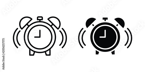 Bild auf Leinwand Alarm clock icon black, Stroke line and clipart style bundle