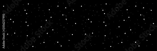 Abstract motion of white star dots snow on isolated black background of space galaxy. Minimal star field background featuring scattered white stars on deep black sky. Vector illustration. Flat style.