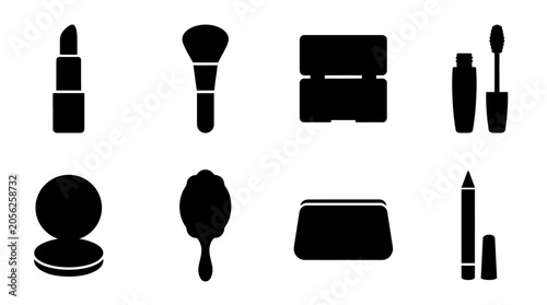Makeup Cosmetics Vector Icons Lipstick Brush Eyeshadow Palette Mascara Compact Powder Mirror Cosmetic Pouch Eyeliner Beauty Fashion Culture Design Collection