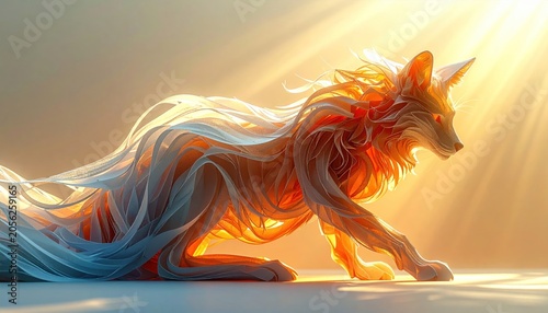 Animated, glowing creature resembling a fox with flowing light-based form