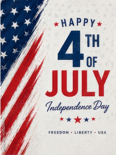 Modern Fourth of July Independence Day Poster with American Flag Brush Strokes and Patriotic Typography