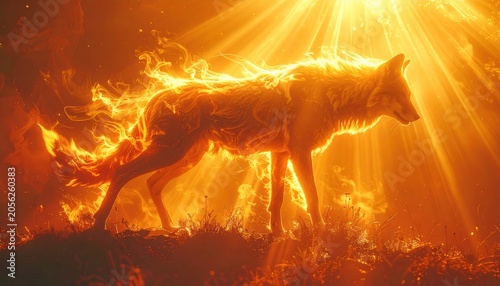 A glowing, ethereal canine emerging from golden light