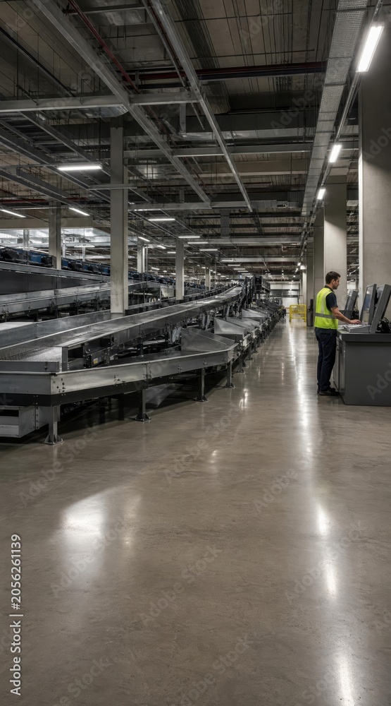Obraz premium Airport baggage sorting facility with copy space