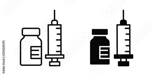 Photos Vaccine vial icon black, Stroke line and clipart style bundle