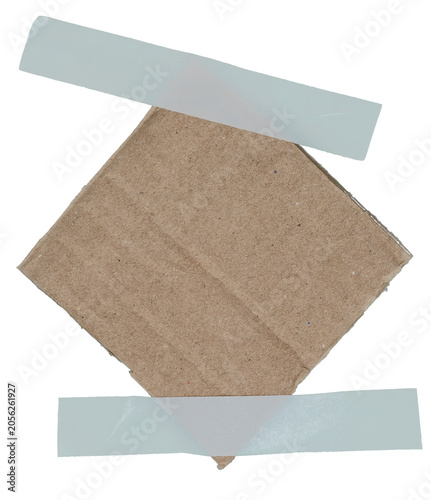 brown torn paper sheet taped with  tape isolated on transparent background.