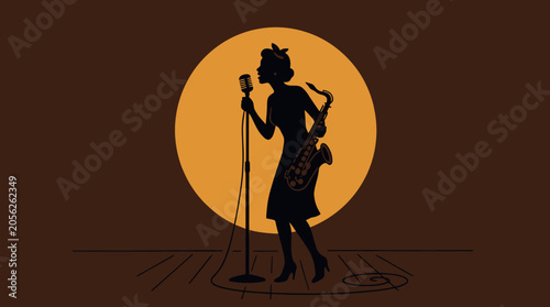 Canvas Print An artistic, moody flat vector illustration of a jazz singer