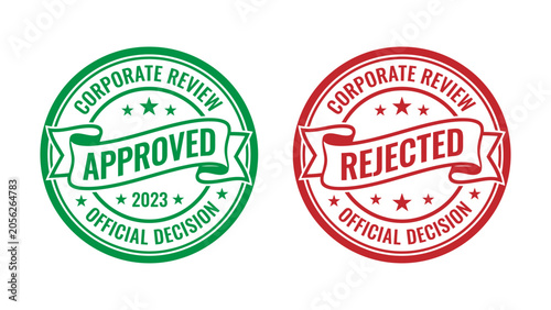 Schilderij op canvas Green approved and red rejected corporate review stamp vector icons with officia
