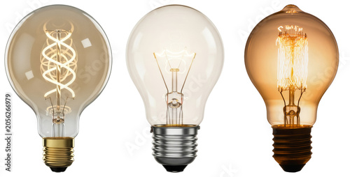 Foto Three different types of incandescent light bulbs isolated on a white background