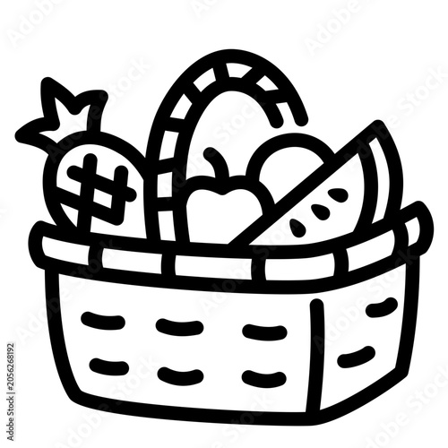 Picnic Basket with Fruits Icon