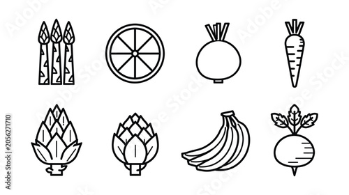 Vegetable icon set featuring fresh harvest produce line drawings