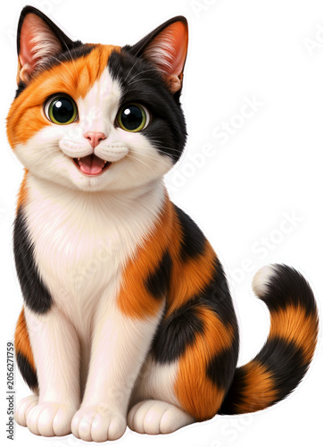 Smiling Calico Cat Sticker PNG Cutout
