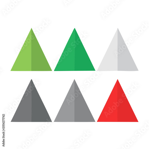 Flat design triangles in green gray blue and red