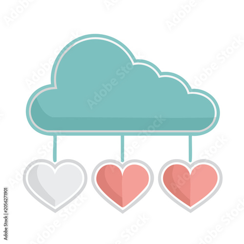 Flat design cloud with three hearts connection
